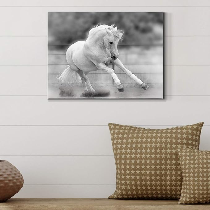 Renditions Gallery Canvas Animal Wall Art Home Paintings & Prints Vintage Dancing Horse Modern Black & White Wall Hanging Romantic Artwork Decor for Bedroom Office Kitchen - 18"x27" LT33