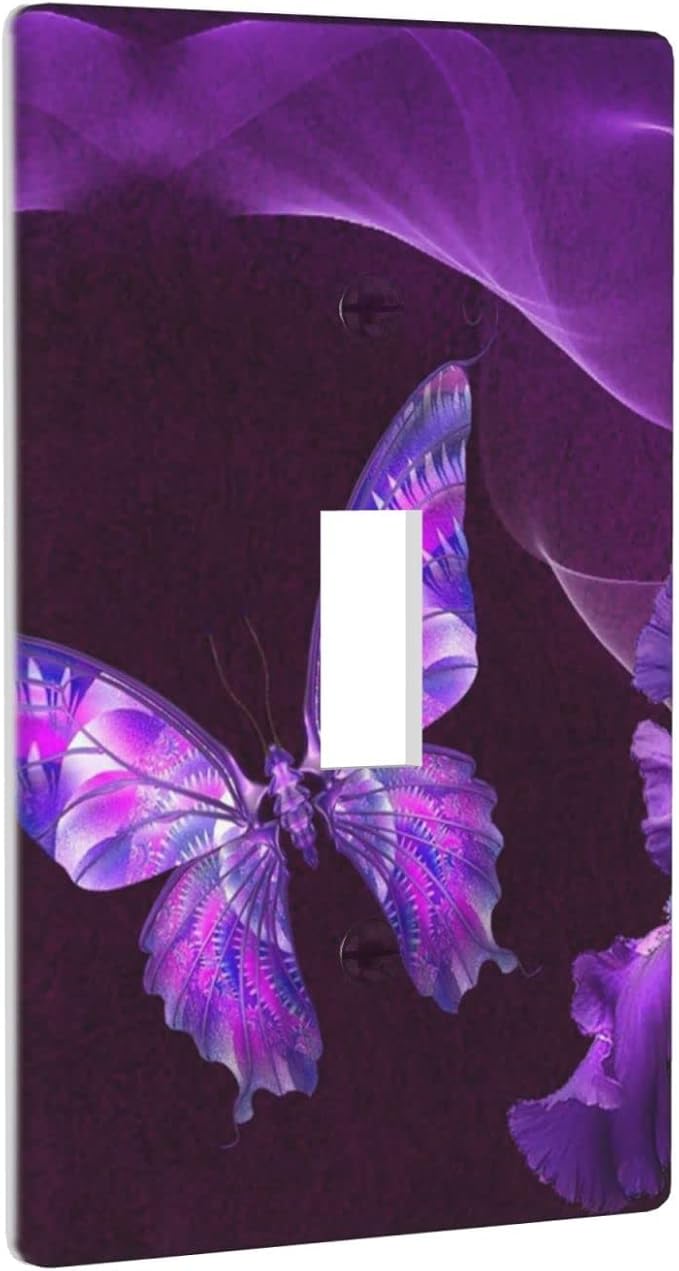 Purple Butterfly Flower Single Toggle Light Switch Wall Plate Cover Decorative 1-Gang for Girls Room Bathroom Bedroom Home Kitchen One Lightswitch Polycarbonate 4.5" x 2.76"