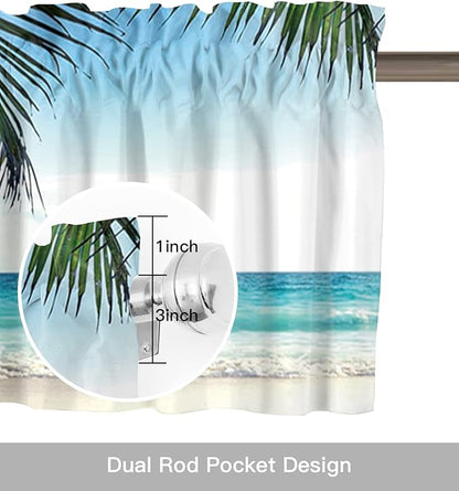 Vandarllin Palms Tree Ocean Kitchen Curtains Valances for Windows Tropical Sea Rod Pocket Window Treatment for Kitchen/Living Room/Bedroom/Bathroom,60" X 18" -1 Panel, Beach Theme