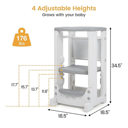 Toddler Tower Height Adjustable Step Stool for Kids Montessori Learning Stool Toddler Kitchen Stool Helper with Dry Erase Board Non-Slip Safety Rail