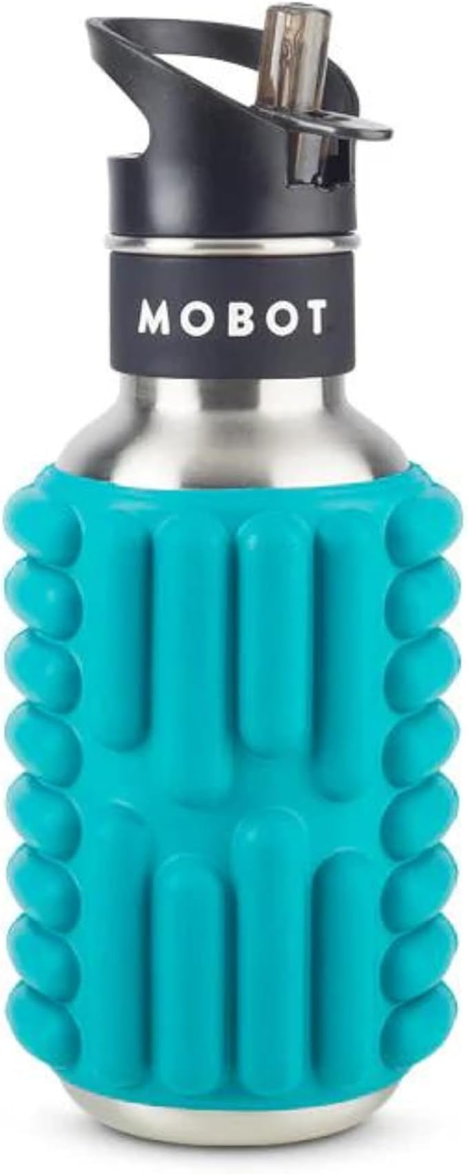 MOBOT Portable Travel Foam Roller Water Bottle with Sip Straw, Stainless Steel Screw Lid | Insulated Sports Water Bottle and Foam Rollers for Yoga, Workout, Home Gym, & Exercise 18oz. (Aqua)