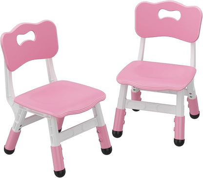 Adjustable Kids Chair (2pcs), 3 Level Height Adjustable Toddler Chair, Plastic Indoor Outdoor Child Chair for Children Age 2-8 Family School Home Daycare Use, Pink