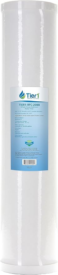 Tier1 25 Micron 20 Inch x 4.5 Inch | Whole House Radial Flow Granular Activated Carbon Block Water Filter Replacement Cartridge | Compatible with Pentek RFC-20BB, SDP-4520, Home Water Filter