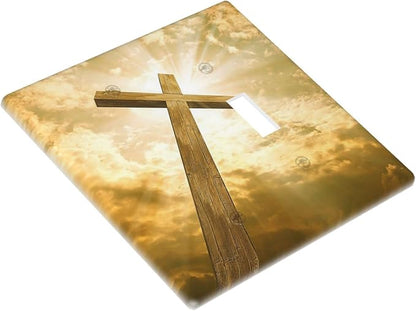 Christ Jesus Cross Sky Decorative Combo 1 Blank Single Toggle Light Switch Cover Wall Plate 2 Gang One for Electrical Outlets Kitchen Living Room Bedroom Bathroom Home Novelty Decorate