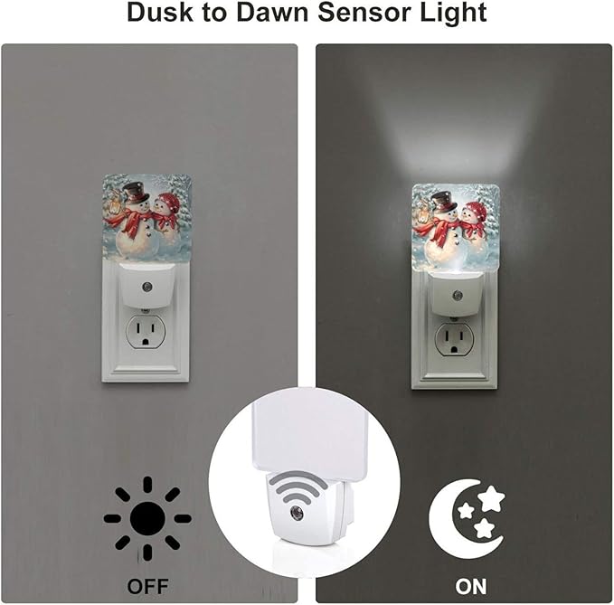 Christmas Snowman Night Light Plug into Wall Decorative Plug in LED Nightlight Auto Sensor Dusk to Dawn Decor Lamp for Kids Bedroom Bathroom Kitchen Hallway Stairs Home