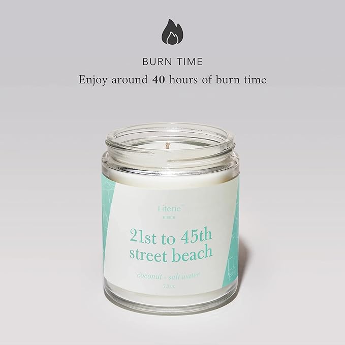 Miami Inspired Scented Candle: 21st to 45th Street Beach - Coconut & Salt Water Scent, 7.5oz, 40 Hour Burn, Vegan Soy & Coconut Blend Candle for Home Decor, Gift for Women & Men