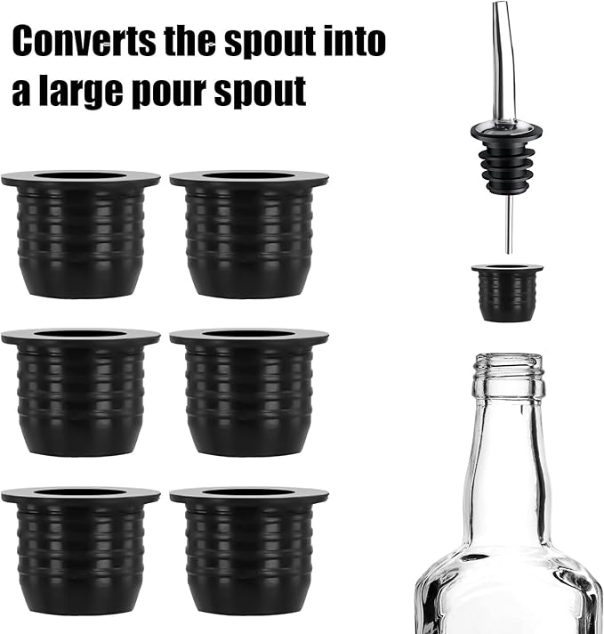 12pcs Liquor Pourer Adapters, Silicone Liquor Bottles Adapters Leak-Proof Fits Large Liquor Bottles and Olive Oil Bottles up to 1 Inch/25mm Neck Converts Any Spout into a Large Pour Spout