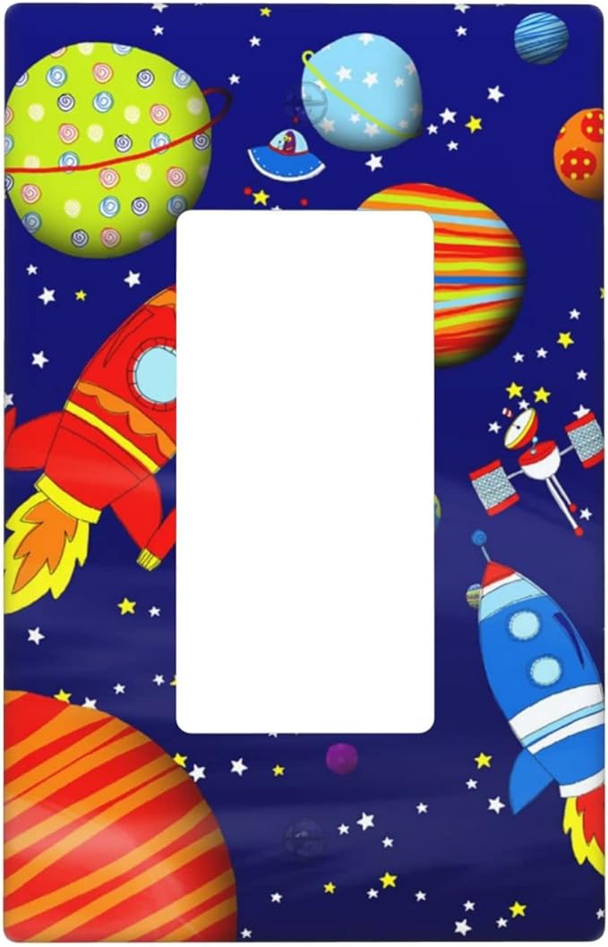 Space Astronaut Single Rocker Light Switch Wall Plate Cover Decorative 1-Gang for Outlet Boys Kids Room Bathroom Bedroom Home Kitchen One Decora Receptacle Polycarbonate Power Gear 4.5" x 2.76"