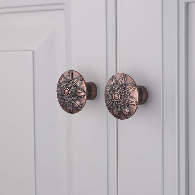 10 Pack Antique Copper Cabinet Knobs,1-2/5" Round Vintage Copper Knobs for Cabinets for Dresser Drawers,Cabinet Hnadles Drawer Knobs and Pulls Retro Copper