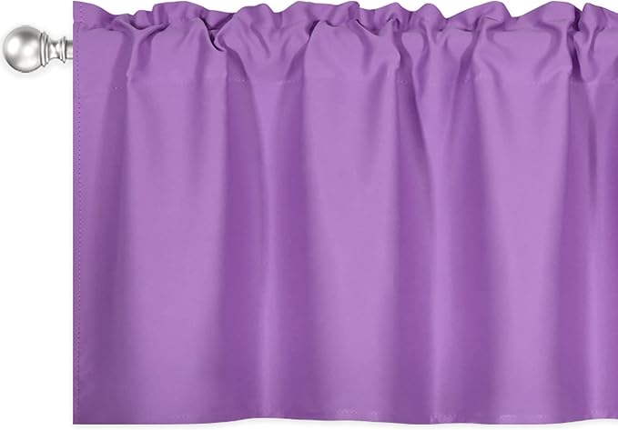 2 Panels Light Purple Valance for Windows 42x18 Inch Solid Thermal Insulated Blackout Rod Pocket Kitchen Short Curtain Toppers Valance for Living Room, Lilac Lavender