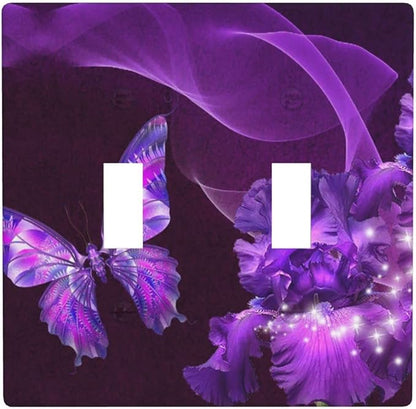 Purple Butterfly Flower Double Toggle Light Switch Wall Plate Cover Decorative 2-Gang for Girls Room Bathroom Bedroom Home Kitchen Two Lightswitch Polycarbonate 4.5" x 4.6"