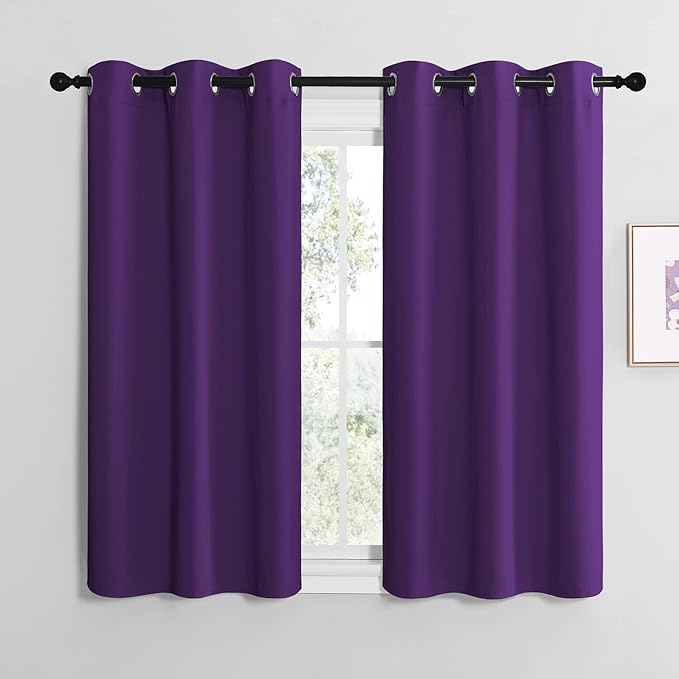 NICETOWN Purple Kitchen Blackout Curtains, Home Decoration Thermal Insulated Solid Ring Top Blackout Curtains/Drapes for Bedroom(Set of 2, 42 x 50 Inch, Royal Purple)