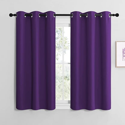 NICETOWN Purple Kitchen Blackout Curtains, Home Decoration Thermal Insulated Solid Ring Top Blackout Curtains/Drapes for Bedroom(Set of 2, 42 x 50 Inch, Royal Purple)