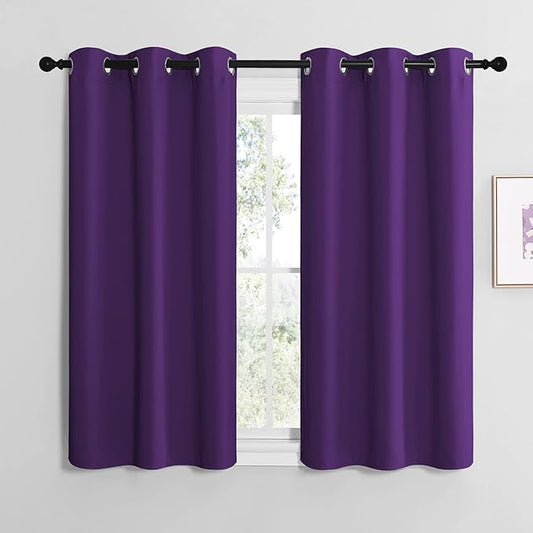 NICETOWN Purple Kitchen Blackout Curtains, Home Decoration Thermal Insulated Solid Ring Top Blackout Curtains/Drapes for Bedroom(Set of 2, 42 x 50 Inch, Royal Purple)