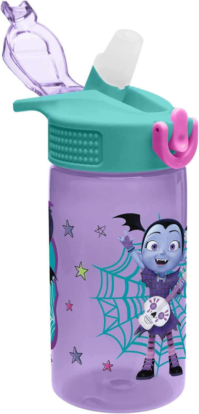 Zak Designs Vampirina 16 oz Plastic Water Bottle with Reusable Straw, PP Park, Vampirina & Wolfie (VMPB-T120)