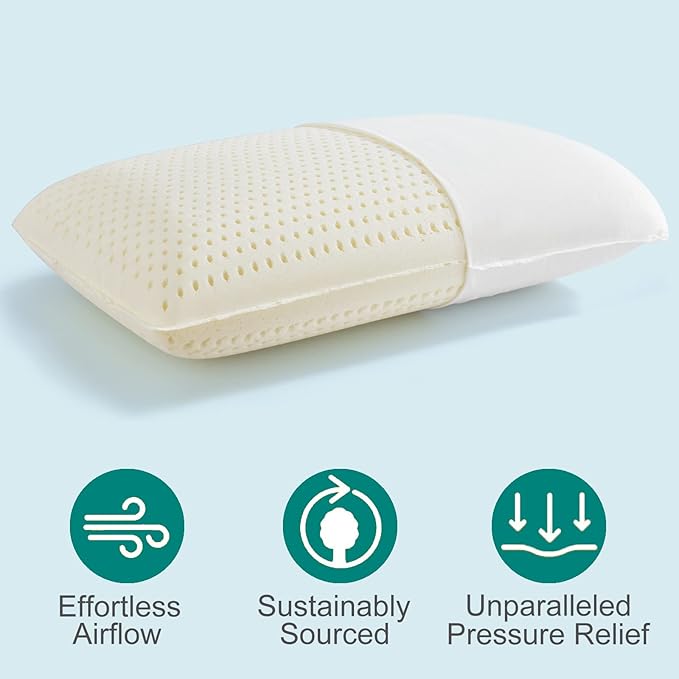 100% Natural Talalay Latex Latex Sleeping Bed Pillow – Luxury Extra Soft Pillow for Side, Back, and Stomach Sleepers - Removable Breathable Cotton Cover - Extra Soft (Queen (Extra Soft))