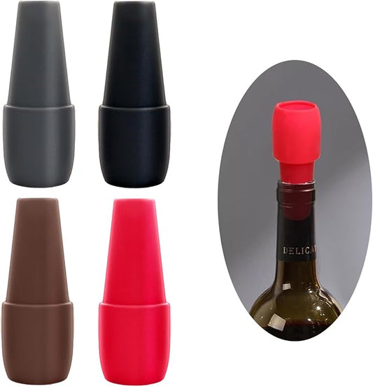 Wine Stopper for Keeping Wine & Champagne Fresh, 4PCS Reusable Silicone Wine Sealer for Wine Bottles, Wine Bottle & Beverage Stopper for Home Use.