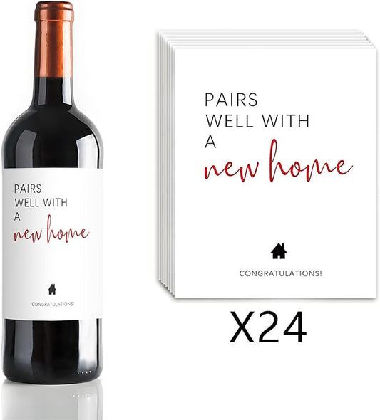 24 Pcs Funny House Warming Gifts New Home Wine Label Pairs Well with a New Home Wine Bottle Labels Housewarming Wine Bottle Stickers Realtor Gift to Clients New Home Owner Buyer