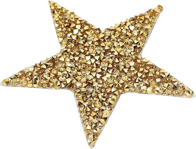 10Pcs Star Hot Rhinestones Sticker,Rhinestone Star Stickers,Star Rhinestone Appliques,Rhinestone Star Patch for DIY Clothes Cell Phone Decoration Accessories(Gold)