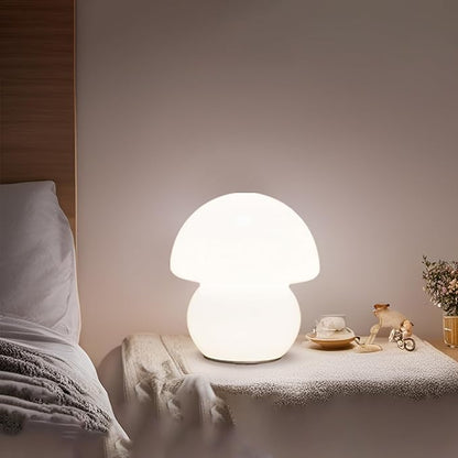 Mushroom Lamp, Small Clear Glass Table Lamp, Cute Little Milk White Translucent Nightstand Lamp for Bedroom, Bedside, Living Room, Murano Style Aesthetic Dome Lamp for Home Decor Gift