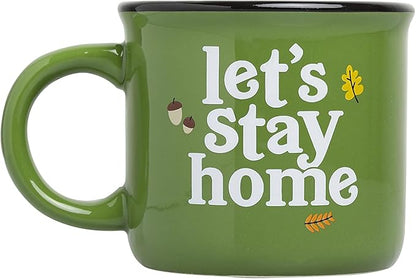 Pearhead Let's Stay Home Mug, Autumn Home Dećor Accessories, Fall Holiday Kitchen Decor, Coffee or Tea Cup, Green, 15oz