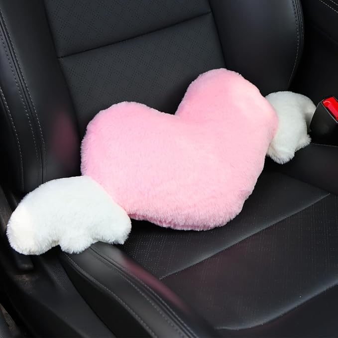 2 Pack Heart Shaped Pillow with Angel Wings Cute Neck Pillow for Car Headrest Cushion Comfortable Soft Car Pillow for Driving Seat Back Kawaii Car Accessories Travelling Home Décor - Pink