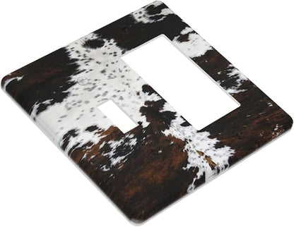 Western Farm Highland Cow Cowhide 2 Gang Single Toggle Rocker Combination Light Switch Cover Decorative Wall Plate Cover Electrical Faceplate for Farmhouse Bathroom Bedroom Kitchen Decorate