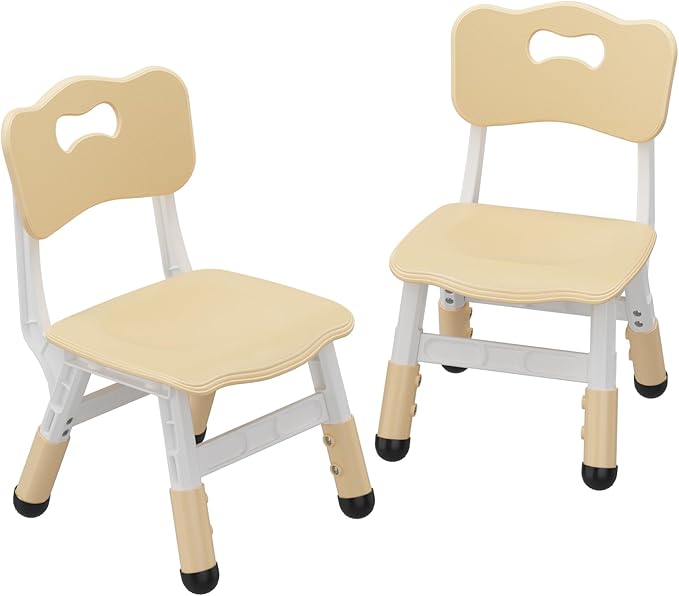 Adjustable Kids Chair (2pcs), 3 Level Height Adjustable Toddler Chair, Plastic Indoor Outdoor Child Chair for Children Age 2-8 Family School Home Daycare Use, Beige