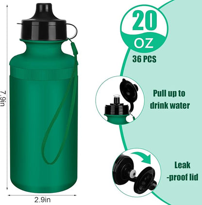 Zubebe 36 Pcs Sports Water Bottles Bulk 20 oz Squeeze Reusable Plastic Water Bottle with Nylon Strap Blank DIY Water Bottles for Kids Adults School Thanks Gift Outdoor Sport Fitness