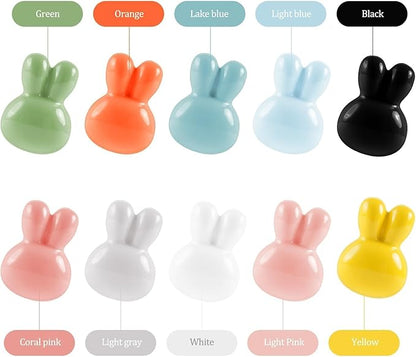 10x Colorful Cute Glossy Ceramic Knobs Bunny Rabbit Shape Lovely Door Pull Knob Cabinet Closet Ceramic Drawer Cupboard Kitchen Dresser Kids Child Bedroom Pulls Wardrobe Handles