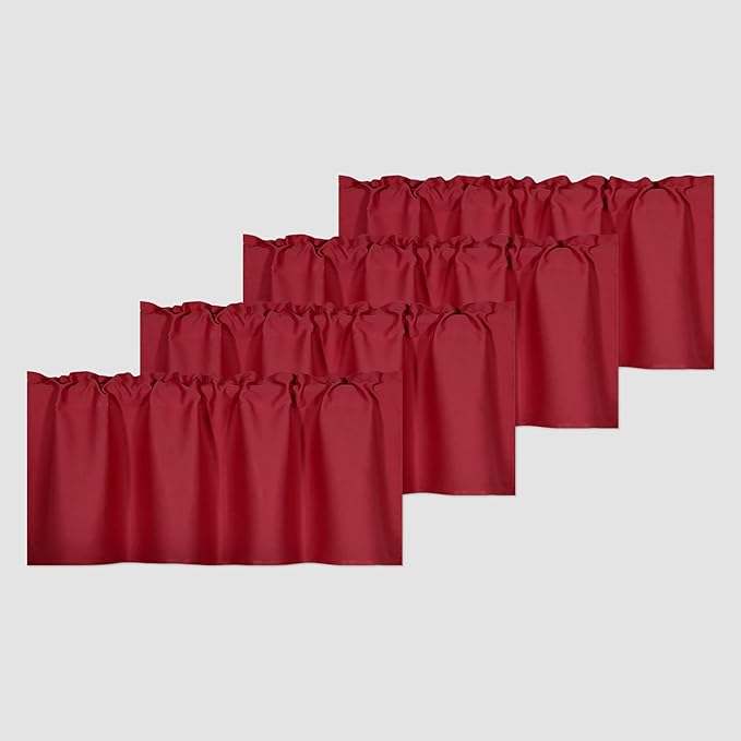 4 Panels Red Valance for Windows 42x18 Inch Solid Thermal Insulated Blackout Rod Pocket Kitchen Short Curtain Toppers Valance for Bathroom Living Room