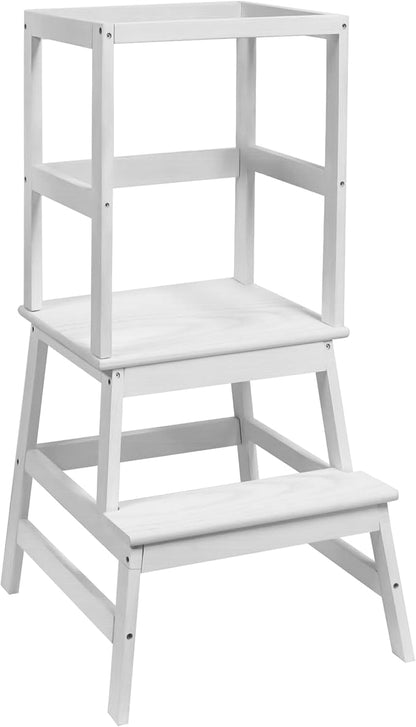 Toddler Tower,Kitchen Step Stool for 18 Months and Older,Solid Wood Toddler Helper Stool(White)