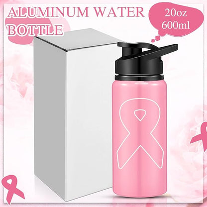 12 Pieces Breast Cancer Awareness Gifts Aluminum Water Bottles Pink Ribbon Breast Cancer Gift for Women Leak Proof Lightweight Portable Bottles for Marathon Running (Stylish Style,20 oz)