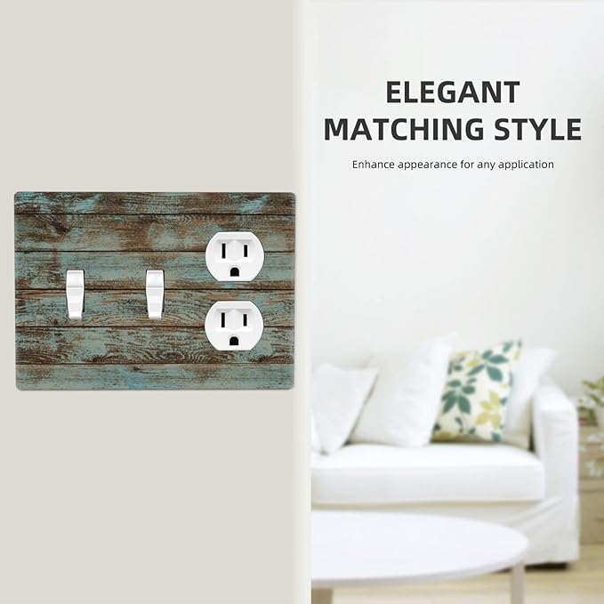 Vintage Green Wood Texture Combo 2 Toggle 1 Duplex Outlet Light Switch Wall Plate Cover Decorative 3-Gang for Electrical Room Bathroom Bedroom Home Kitchen One Receptacle 4.5" x 6.38"