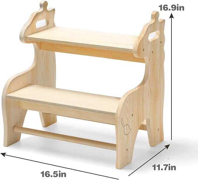 Wooden Step Stool for Kids, Toddler Step Stool for Bathroom, 2 Step Kids Stool with Handles for Kitchen/Bedroom/Closet/Child Potty Training