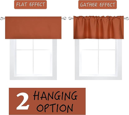 4 Panels Burnt Orange Valance - Rust Valance for Windows 42x18 Inch Solid Blackout Rod Pocket Kitchen Short Curtain Toppers Valance for Bathroom Living Room, Terracotta