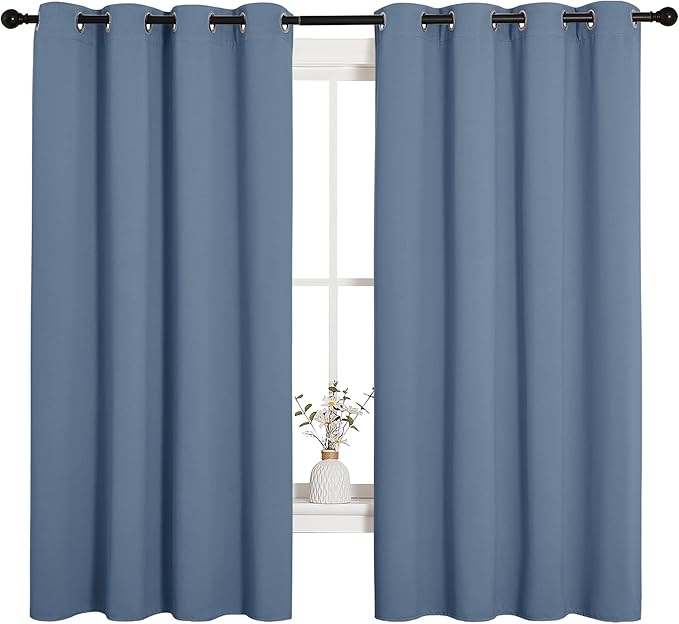 NICETOWN Blackout Curtains for Kitchen Window, Sound & Heat & Cold Reducing Curtains & Drapes for Kids Bedroom, Home Decoration Draperies (Stone Blue, 55" Wide x 68" Long, 2PCs)