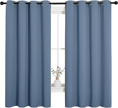 NICETOWN Blackout Curtains for Kitchen Window, Sound & Heat & Cold Reducing Curtains & Drapes for Kids Bedroom, Home Decoration Draperies (Stone Blue, 55" Wide x 68" Long, 2PCs)