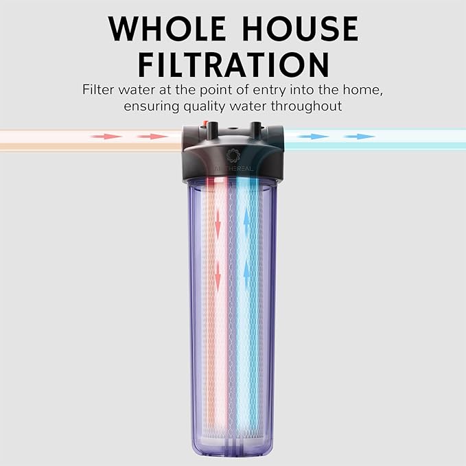 Airthereal Whole House Water Filter Housing, Sediment Filters for Well and City Water, 20"x4.5" Sediment Whole House Water Filter Cartridges, Pre-Filtration System for Home, (Clear Housing)