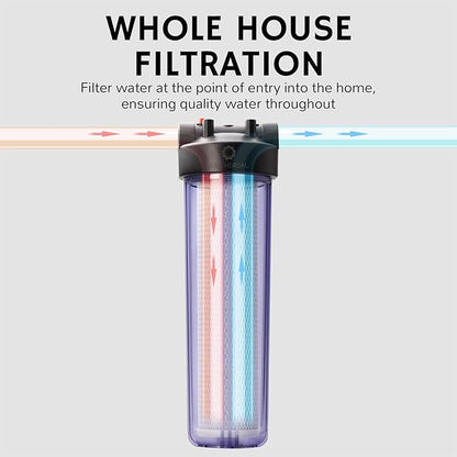 Airthereal Whole House Water Filter Housing, Sediment Filters for Well and City Water, 20"x4.5" Sediment Whole House Water Filter Cartridges, Pre-Filtration System for Home, (Clear Housing)