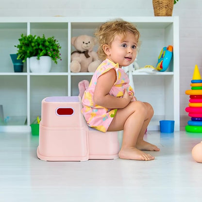 2 Step Stool for Kids, Anti-Slip Toddler Toilet Potty Training Stool with Handles, Two Step Stool for Bathroom, Kitchen, Bedroom, Living Room(Pink)