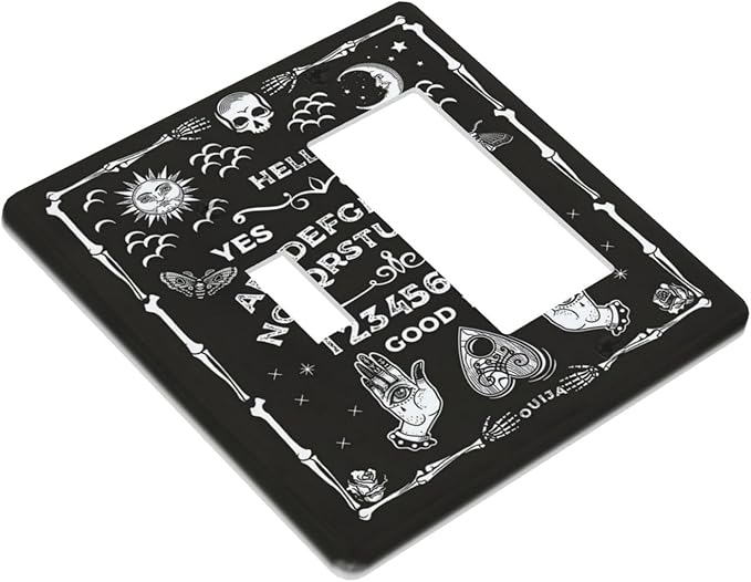 Black Witchy Skeleton Skull Gothic Sun Moon 2 Gang Single Toggle Rocker Combination Novelty Light Switch Covers Decorative Unique Wall Plate Cover Electrical Faceplate Switchplate for Home