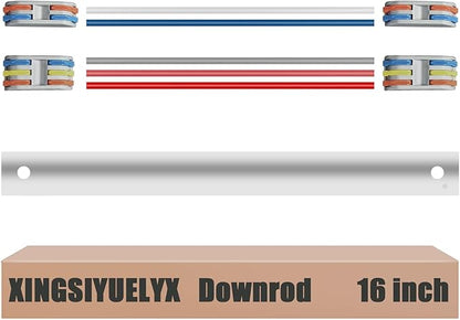 16" Ceiling Fan Downrod, 【1 Outside Diameter】 Matte White Extended Downrod, including 4 Wire Connectors and 5 Extension Wires (No Threads)