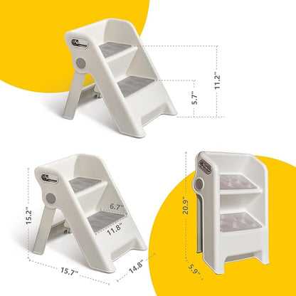 UNCLE WU Foldable 2-Step Stool for Kids -Potty Seat Training Aid with Safety Handles,Durable - Perfect for Potty Training, Bathroom Sink,Kitchen Stand Stool & Bedroom Step Stool