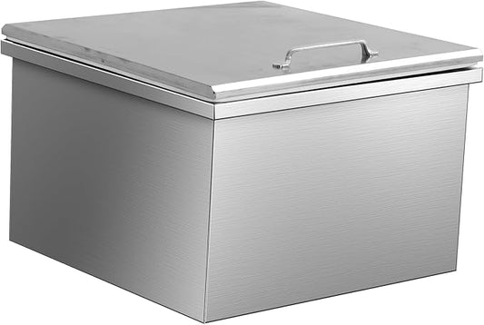 Upgraded Drop in Ice Chest, Stainless Steel Ice Cooler, Commercial Ice Bin with Cover, Outdoor Kitchen Ice Bar, Drain-Pipe and Drain Plug Included, for Cold Wine Beer