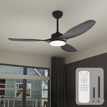 52'' Ceiling Fans with Lights Remote Control,Black Modern Ceiling Fan 3CCT 22W Dimmable LED Light,3 Reversible Blades,6 Speed Ceiling Fan for Bedroom Livingroom Home Office