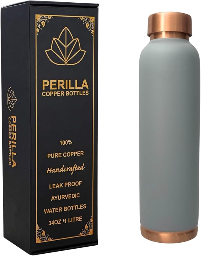 Perilla Home Copper Water Bottle 34 OZ Leak Proof 100% Pure (Or Gray)