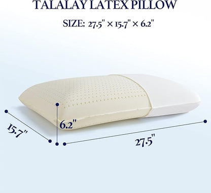 100% Talalay Latex Pillow, Extra Soft Queen Size Latex Pillow for Sleeping, Bed Pillow for Back, Side and Stomach Sleepers, Helps Relieve Shoulder and Neck Pain [Breathability][High Elasticity]