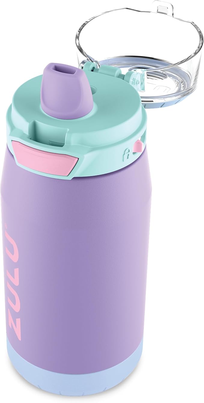 ZULU Kids Flex 12oz Stainless Steel Insulated Water Bottle with Silicone Spout, Leak-Proof Locking Flip Lid and Soft Touch Carry Loop for School Backpack, Lunchbox, and Outdoor Sports, Sugar Fairy