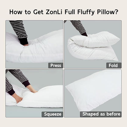 ZonLi Fluffy Body Pillow, Full Body Pillows for Adults, Long Pillow for Sleeping with Removable Cover and Adjustable Filling for Side Sleeper & Pregnancy, Large and Firm, Machine Washable (Coffee)